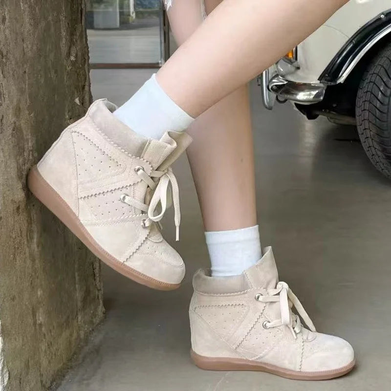 Luxury Designer Women Shoe Fashion Suede Ankle Boots High End Chunky Sneaker for Woman 6CM Height Increasing Insoles Botas Mujer