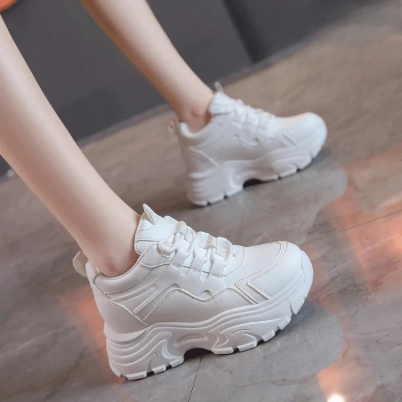 Women's Walking Sneakers, Lightweight Non-Slip High-Top Platform Chunky Sneakers, Elevator Shoes for Daily Wear & Fitness