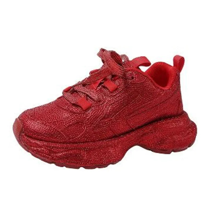 Luxury Women Bling Running Shoes Chunky Sneakers Fashion Casual Genuine Leather Breathable Height Increased Flat Platform Shoe
